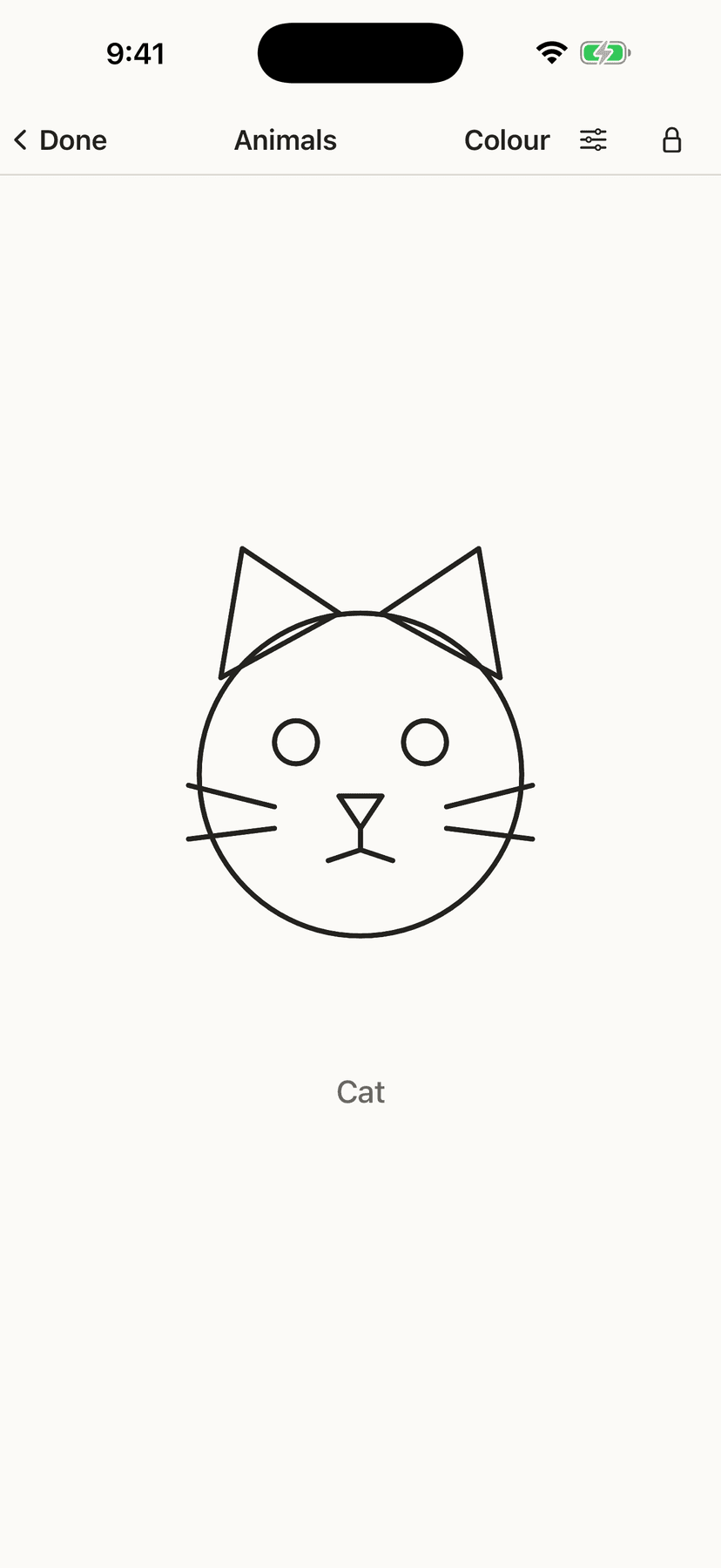 The same cat in black-and-white outline mode, with no colour at all.